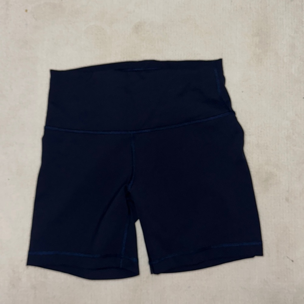 Navy Blue Lululemon Wunder Train 6 inch biker shorts